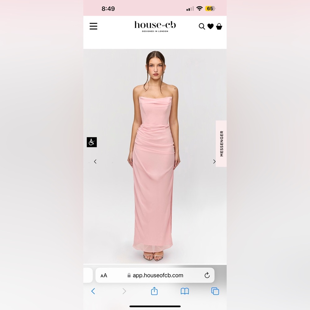 HOUSE OF CB ADRIENNE DRESS - PINK QUARTZ GEORGETTE STRAPLESS GOWN